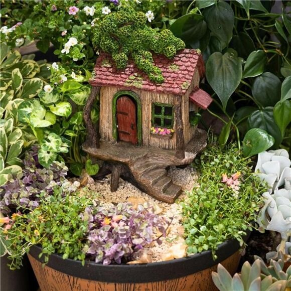 Fairy Garden Houses for Outdoor - Large Fairy Tree House with a Door That Opens - Picture 4 of 6